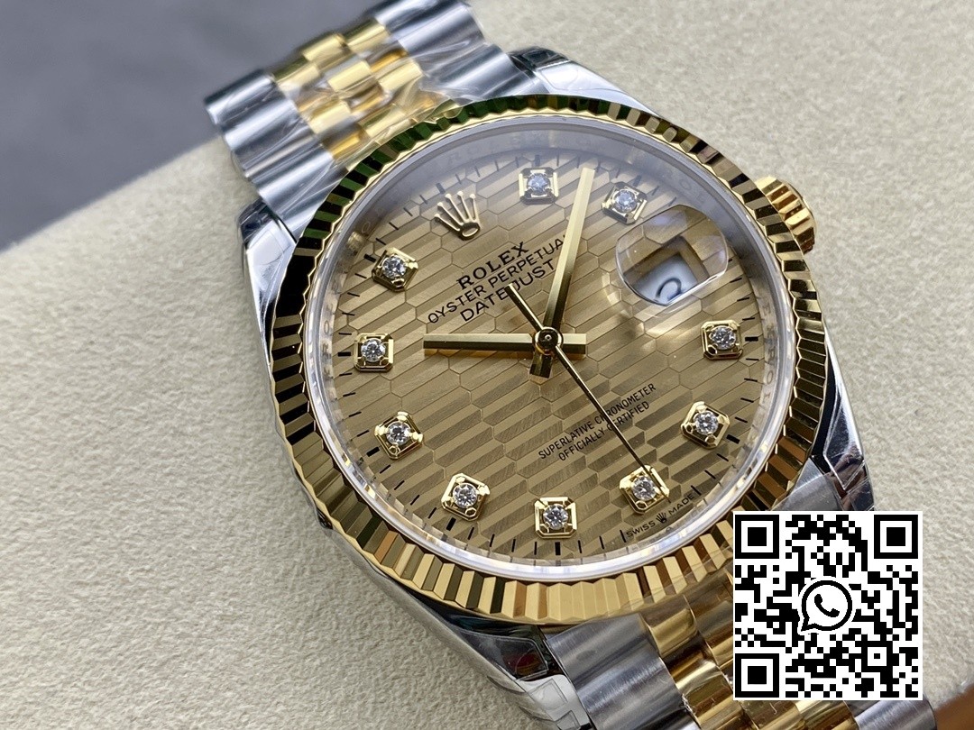 Rolex DateJust 36mm 126233 SS/YG VS Factory 1:1 Best Edition 904L Steel YG Textured Diamonds Dial