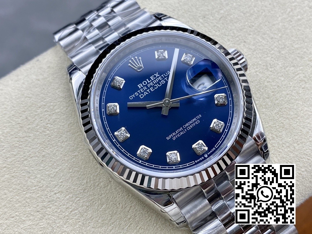 Rolex DateJust 36 SS 126234 VS Factory 1:1 Best Edition 904L Steel Blue Diamonds Dial