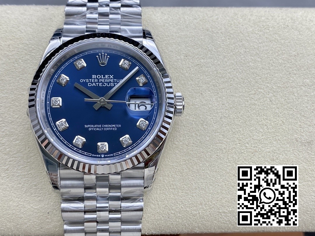 Rolex DateJust 36 SS 126234 VS Factory 1:1 Best Edition 904L Steel Blue Diamonds Dial