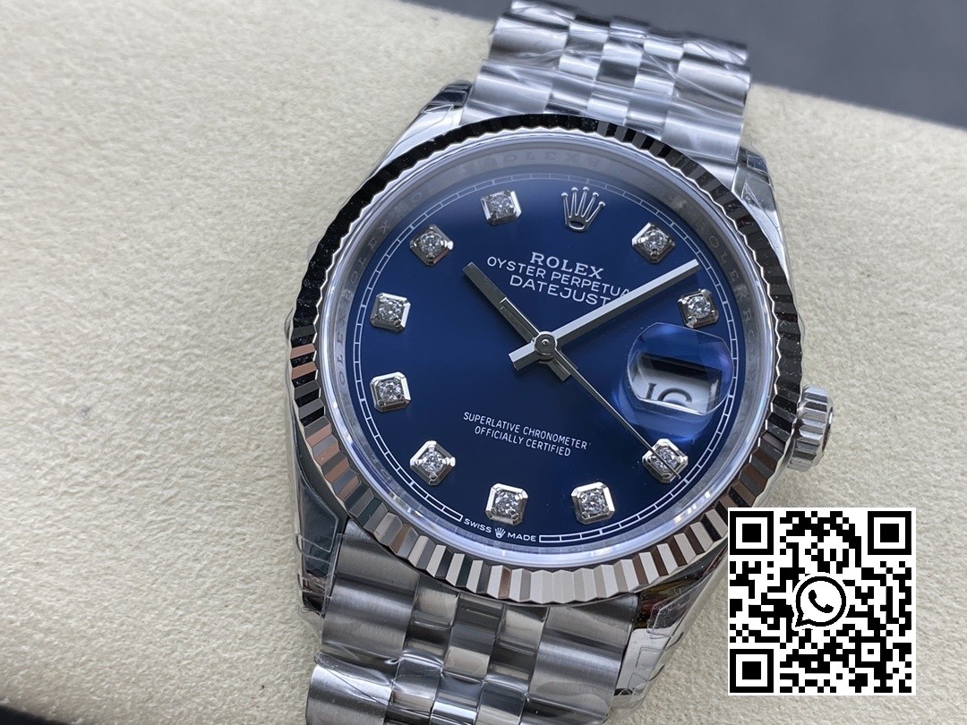 Rolex DateJust 36 SS 126234 VS Factory 1:1 Best Edition 904L Steel Blue Diamonds Dial