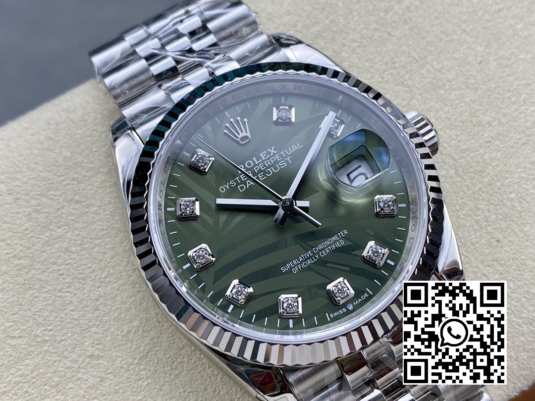 Rolex DateJust 36 SS 126234 VS Factory 1:1 Best Edition 904L Steel Green Leaf Diamonds Dial