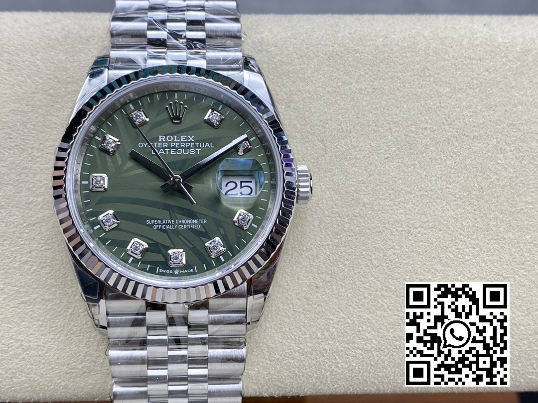 Rolex DateJust 36 SS 126234 VS Factory 1:1 Best Edition 904L Steel Green Leaf Diamonds Dial