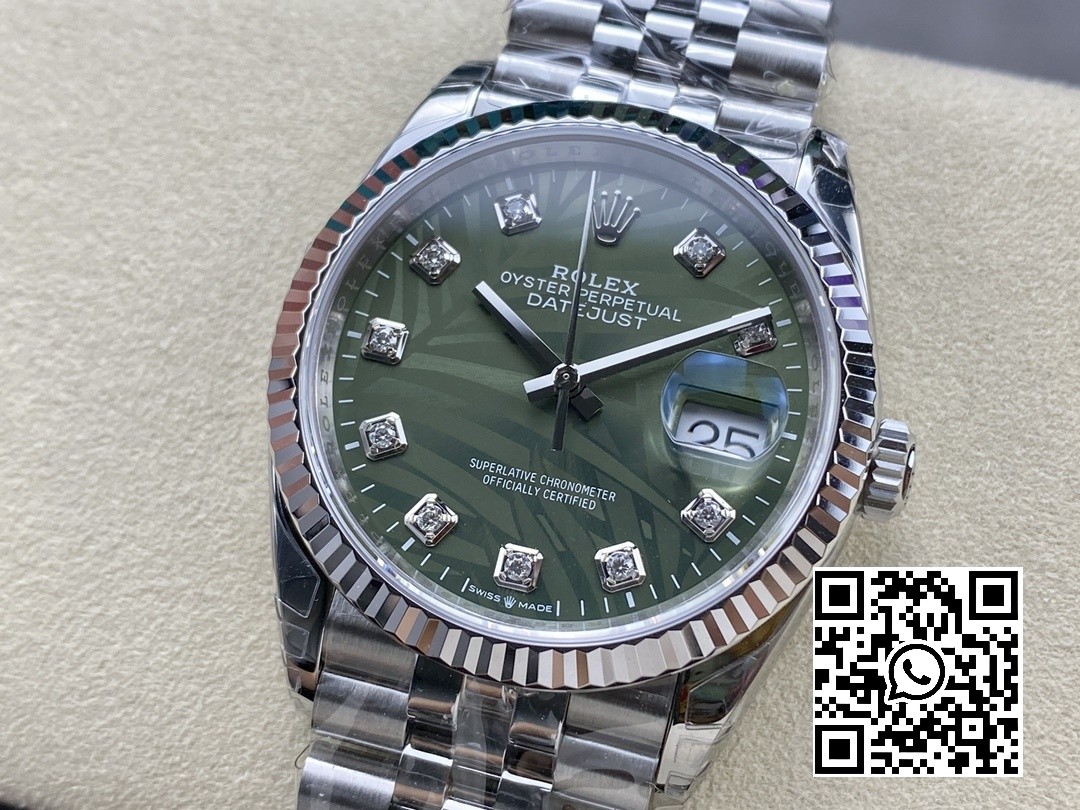 Rolex DateJust 36 SS 126234 VS Factory 1:1 Best Edition 904L Steel Green Leaf Diamonds Dial