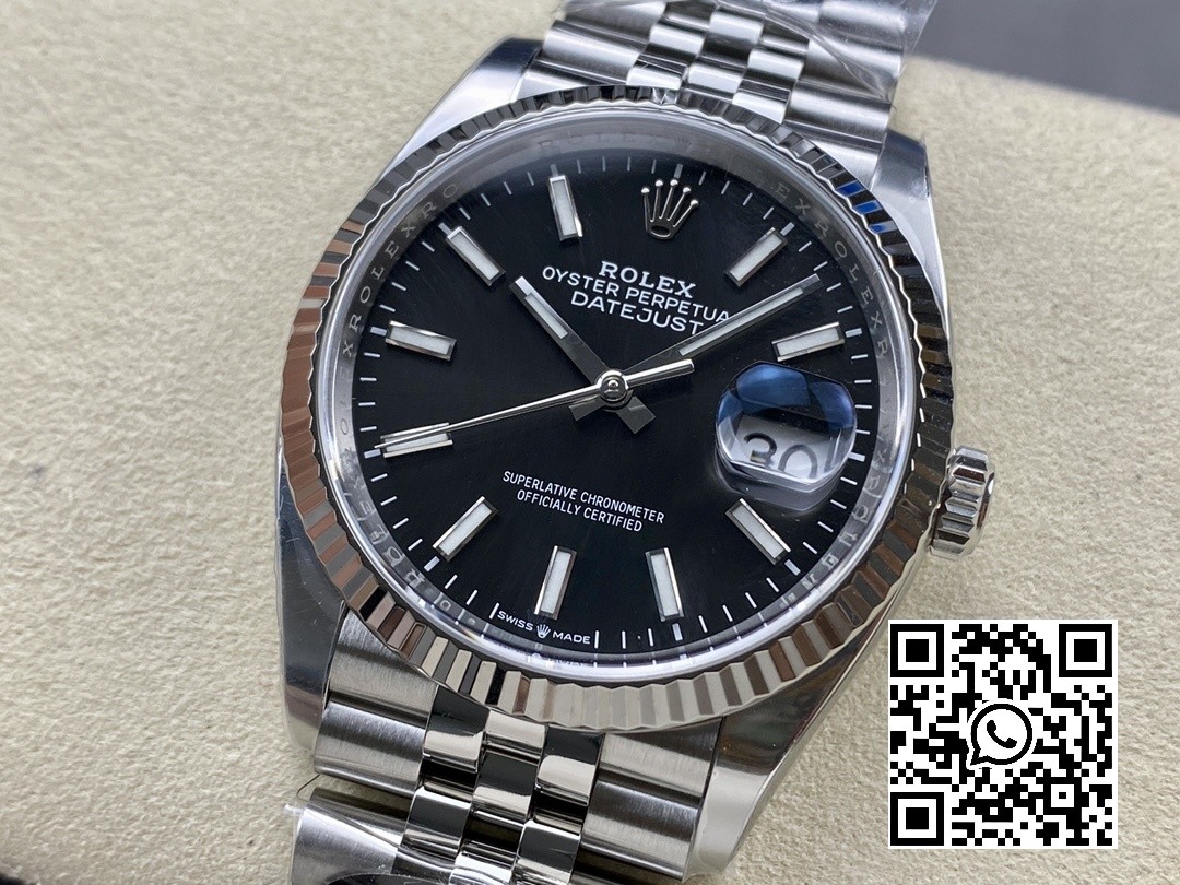 Rolex DateJust 36 126234 904L SS Clean Factory 1:1 Best Edition Fluted Bezel Black Dial