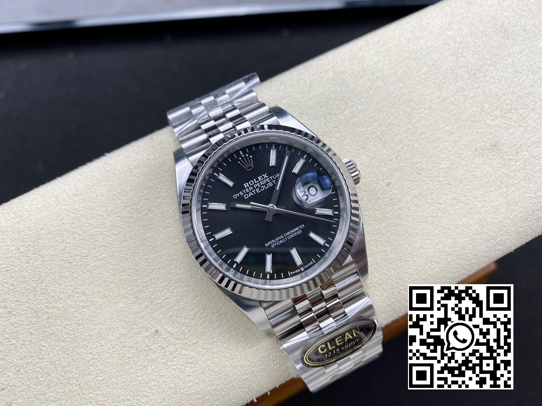 Rolex DateJust 36 126234 904L SS Clean Factory 1:1 Best Edition Fluted Bezel Black Dial