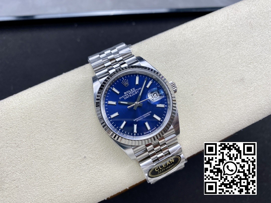 Rolex DateJust 36 126234 904L SS Clean Factory 1:1 Best Edition Fluted Bezel Blue Dial