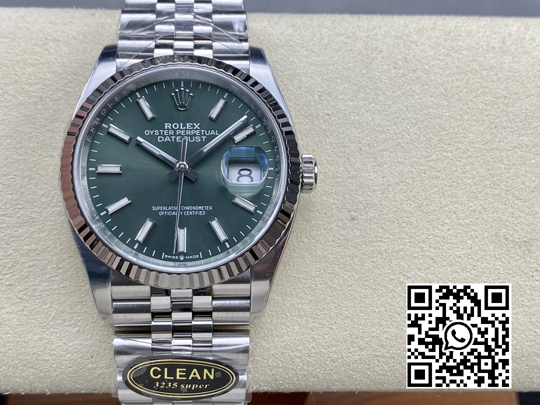 Rolex DateJust 36 126234 904L SS Clean Factory 1:1 Best Edition Fluted Bezel Green Dial