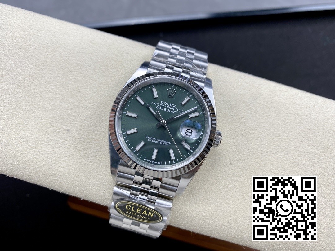 Rolex DateJust 36 126234 904L SS Clean Factory 1:1 Best Edition Fluted Bezel Green Dial