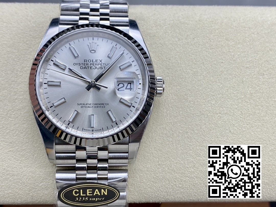 Rolex DateJust 36 126234 904L SS Clean Factory 1:1 Best Edition Fluted Bezel Silvery Dial