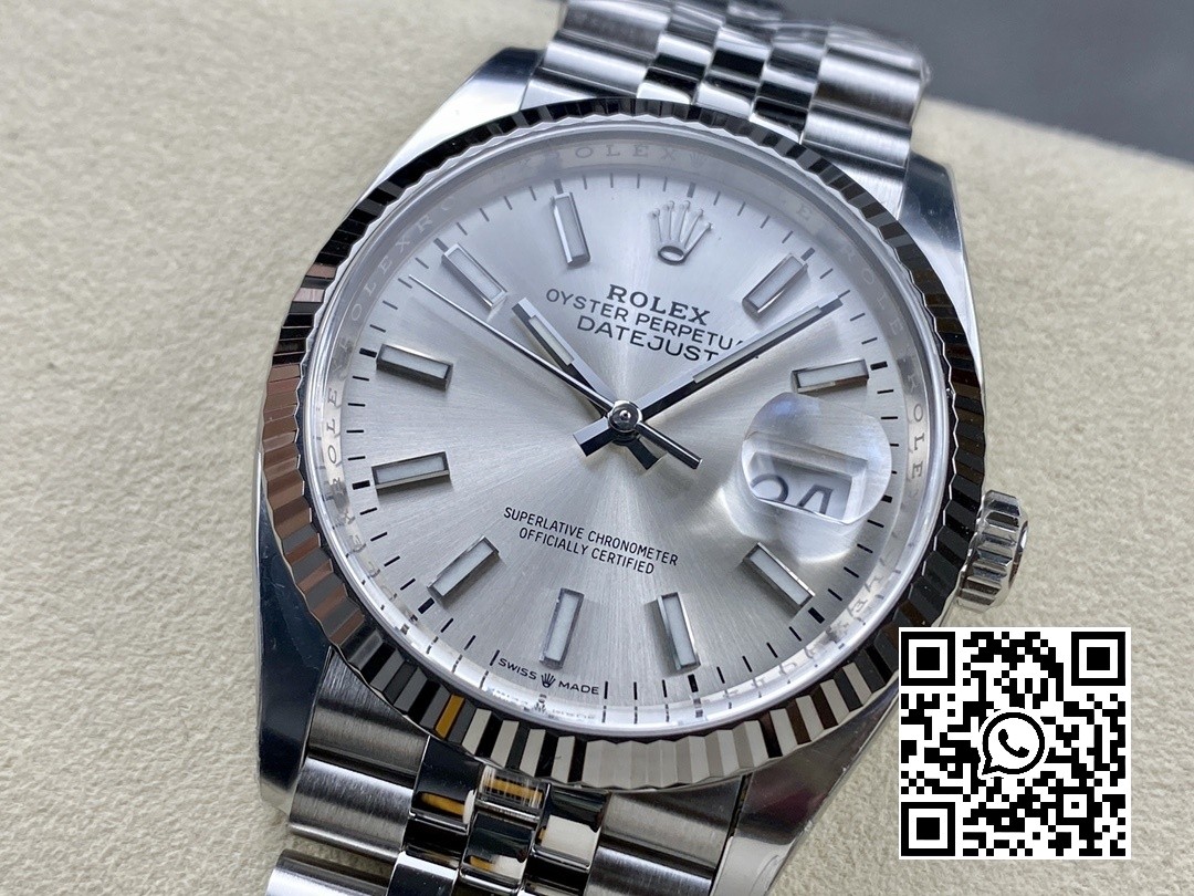 Rolex DateJust 36 126234 904L SS Clean Factory 1:1 Best Edition Fluted Bezel Silvery Dial