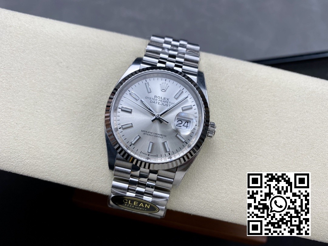 Rolex DateJust 36 126234 904L SS Clean Factory 1:1 Best Edition Fluted Bezel Silvery Dial