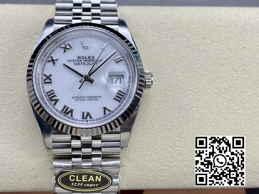 Rolex DateJust 36 126234 904L SS Clean Factory 1:1 Best Edition Fluted Bezel White Roman Dial