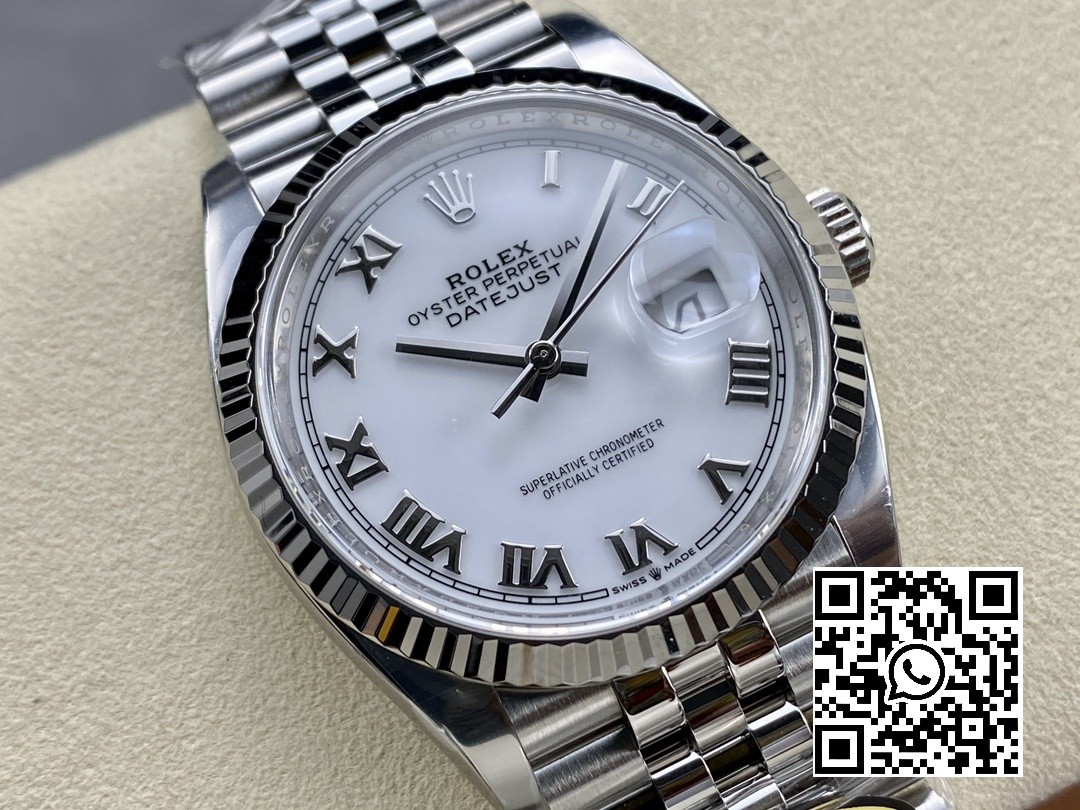 Rolex DateJust 36 126234 904L SS Clean Factory 1:1 Best Edition Fluted Bezel White Roman Dial