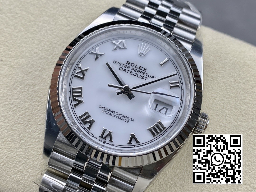 Rolex DateJust 36 126234 904L SS Clean Factory 1:1 Best Edition Fluted Bezel White Roman Dial