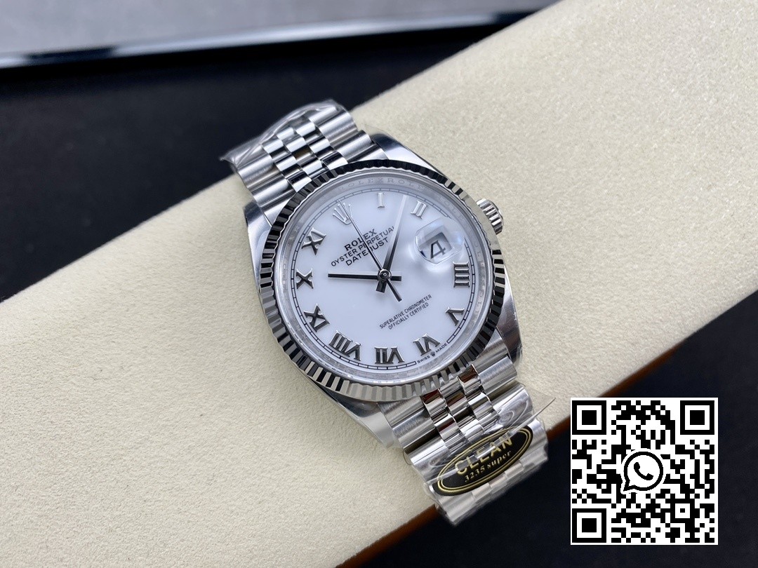 Rolex DateJust 36 126234 904L SS Clean Factory 1:1 Best Edition Fluted Bezel White Roman Dial