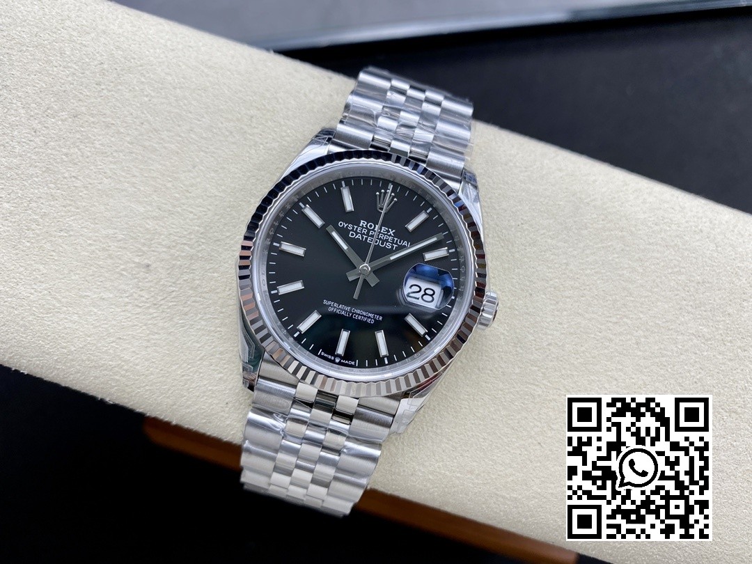 Rolex DateJust 36 126234 904L SS VS Factory 1:1 Best Edition Fluted Bezel Black Dial