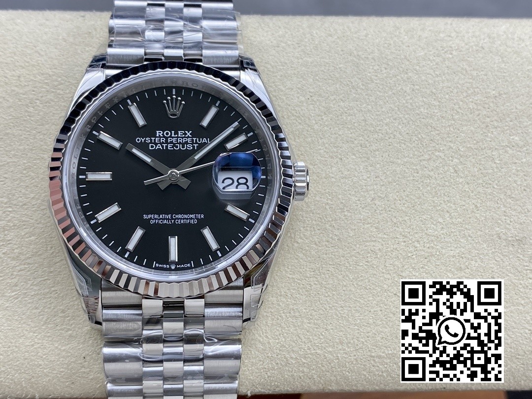 Rolex DateJust 36 126234 904L SS VS Factory 1:1 Best Edition Fluted Bezel Black Dial