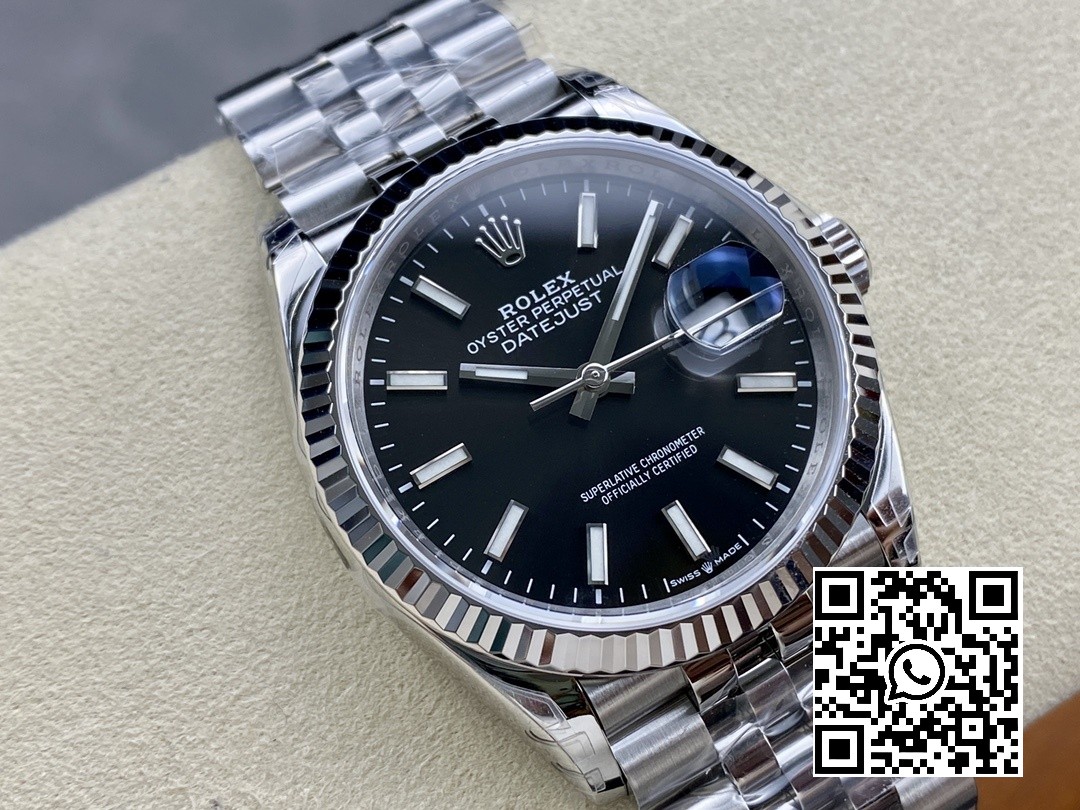 Rolex DateJust 36 126234 904L SS VS Factory 1:1 Best Edition Fluted Bezel Black Dial