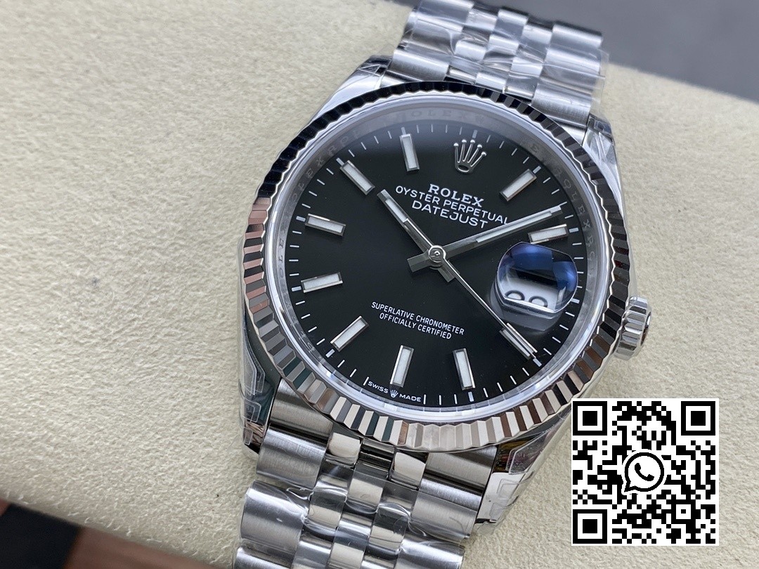 Rolex DateJust 36 126234 904L SS VS Factory 1:1 Best Edition Fluted Bezel Black Dial