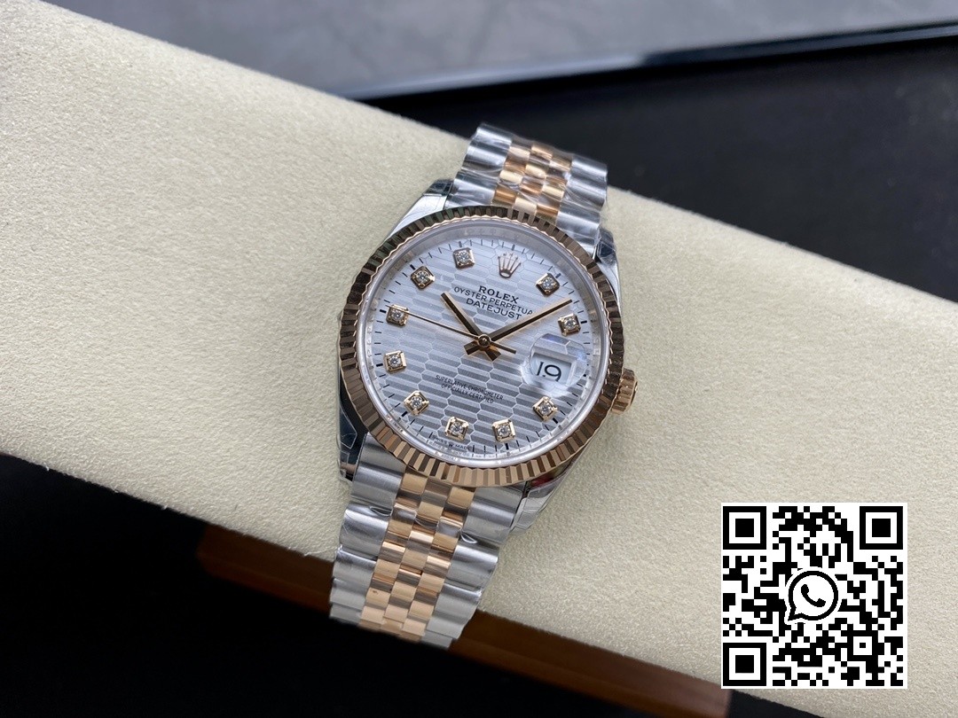 Rolex DateJust 36 126231 SS/RG VS Factory 1:1 Best Edition 904L Steel Silver Textured Diamonds Dial