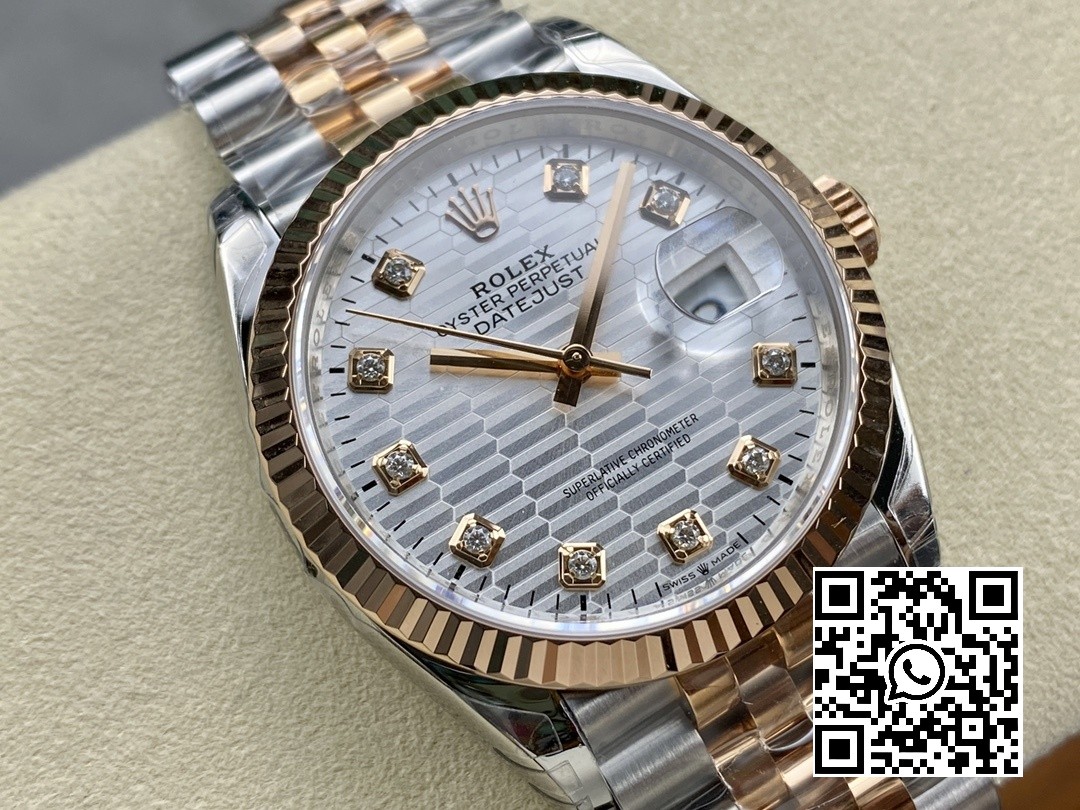 Rolex DateJust 36 126231 SS/RG VS Factory 1:1 Best Edition 904L Steel Silver Textured Diamonds Dial