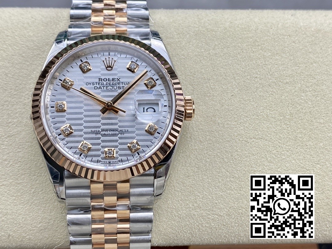 Rolex DateJust 36 126231 SS/RG VS Factory 1:1 Best Edition 904L Steel Silver Textured Diamonds Dial