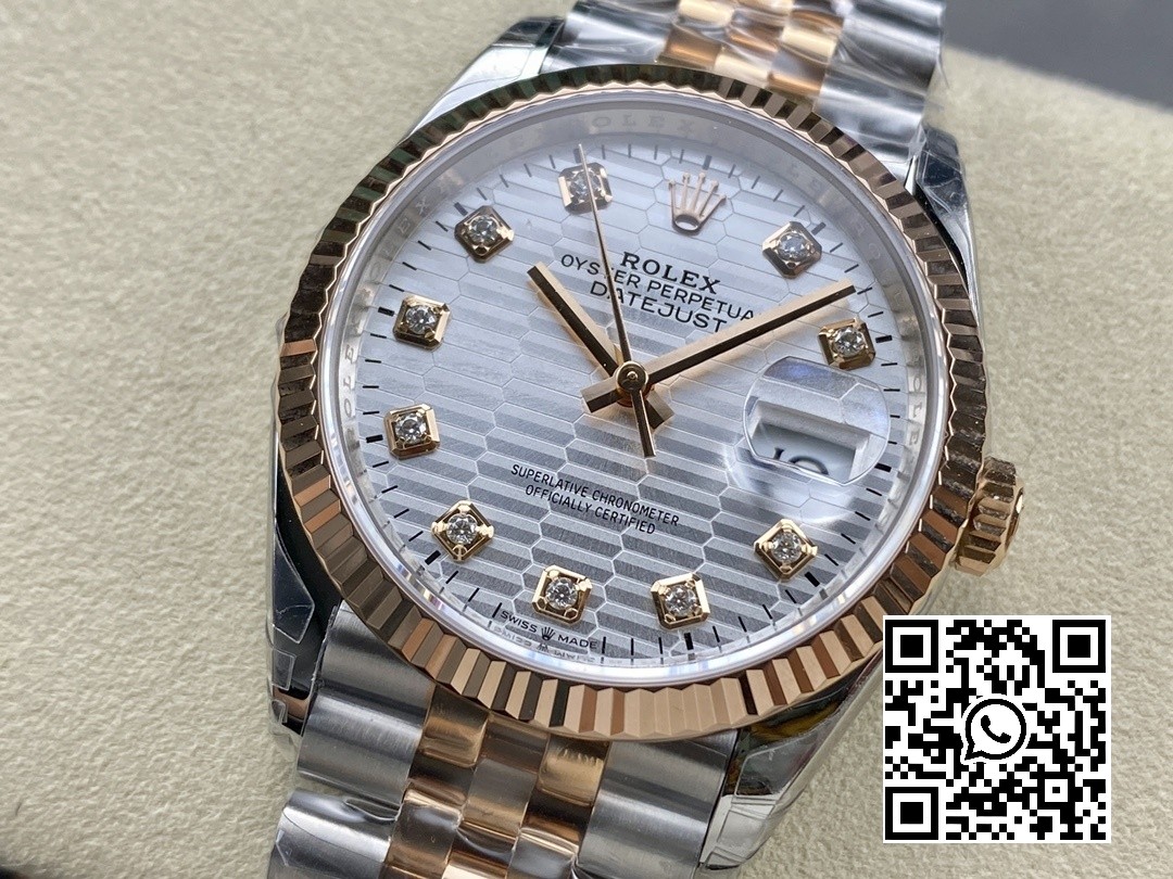 Rolex DateJust 36 126231 SS/RG VS Factory 1:1 Best Edition 904L Steel Silver Textured Diamonds Dial