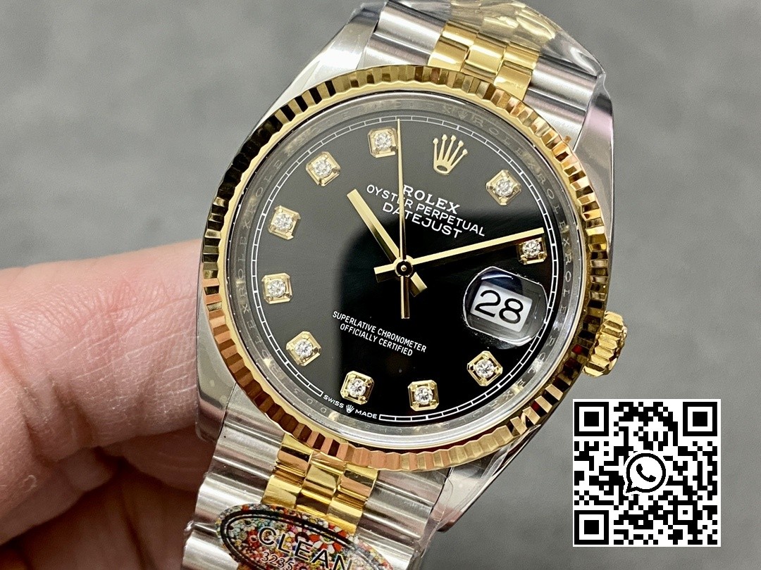 Rolex DateJust 36 126233 Clean Factory 1:1 Best Edition 904L Steel Black Diamonds Dial