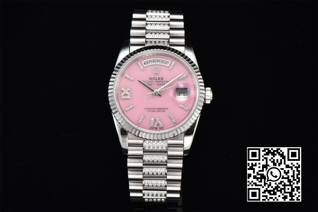 Rolex DayDate 36 SS CSF Best Edition Rome diamonds Pink Dial