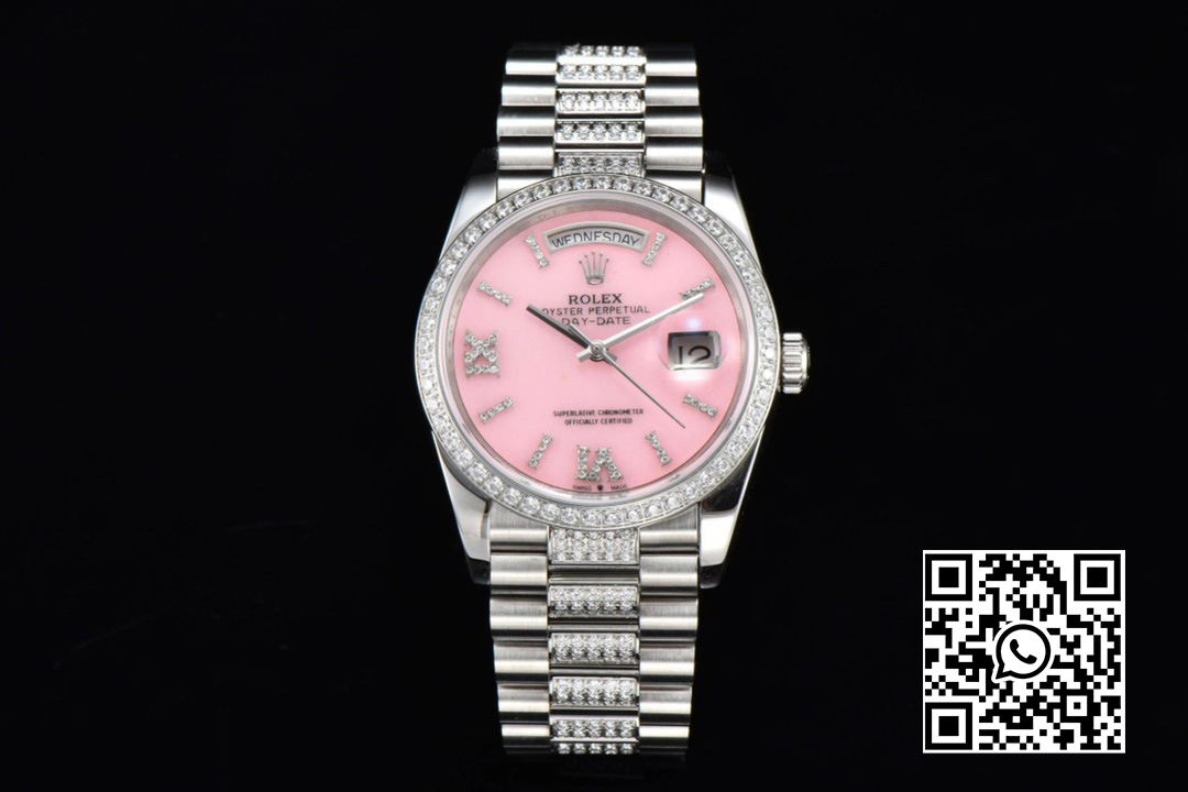 Rolex DayDate 36 SS CSF Best Edition Rome diamonds Pink Dial