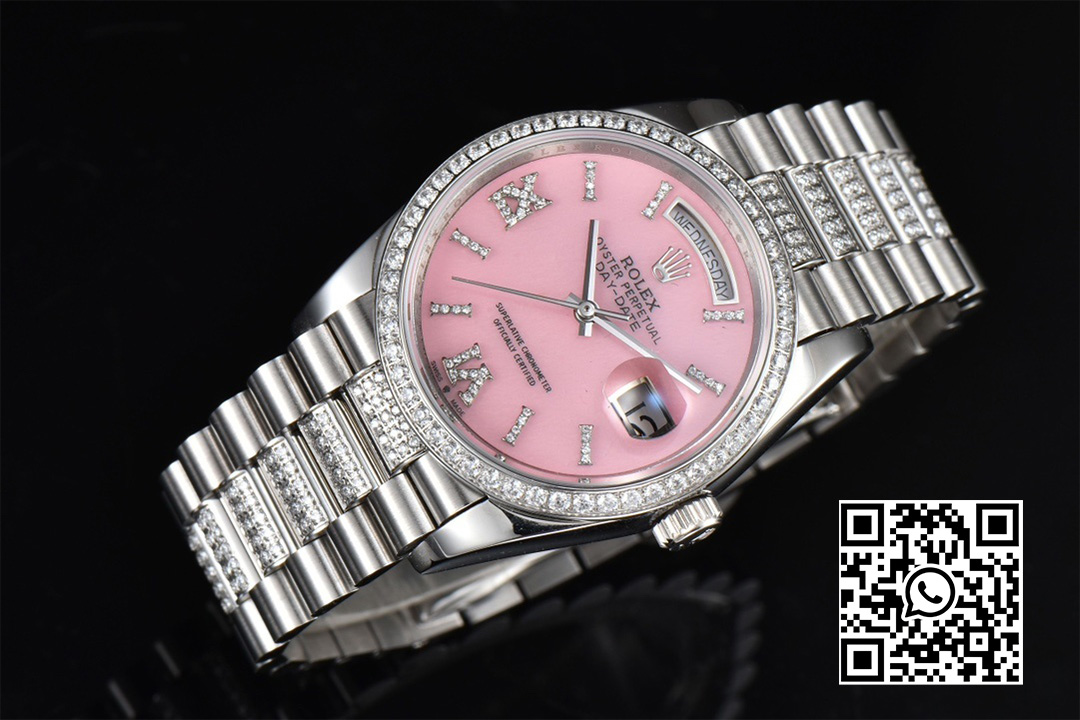 Rolex DayDate 36 SS CSF Best Edition Rome diamonds Pink Dial