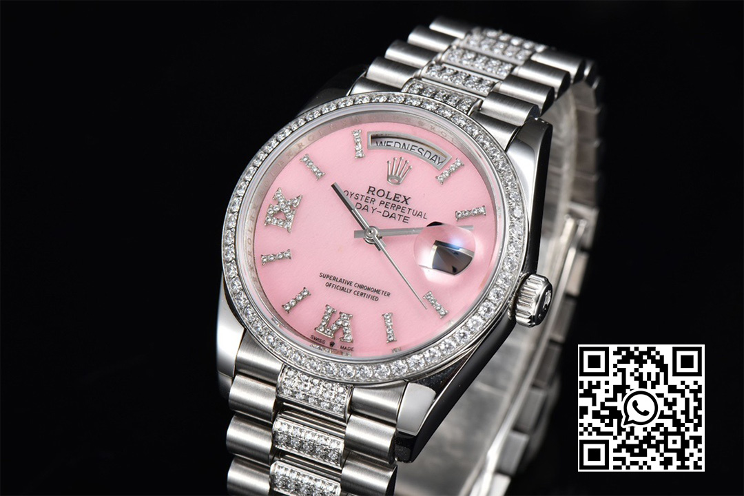 Rolex DayDate 36 SS CSF Best Edition Rome diamonds Pink Dial