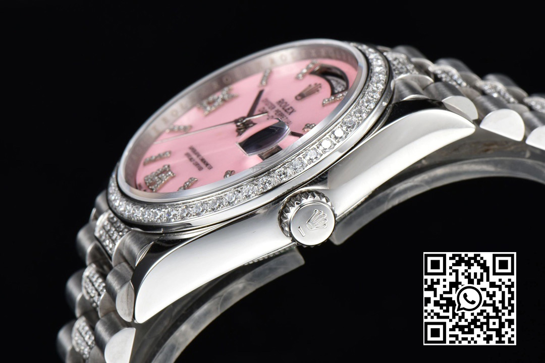 Rolex DayDate 36 SS CSF Best Edition Rome diamonds Pink Dial