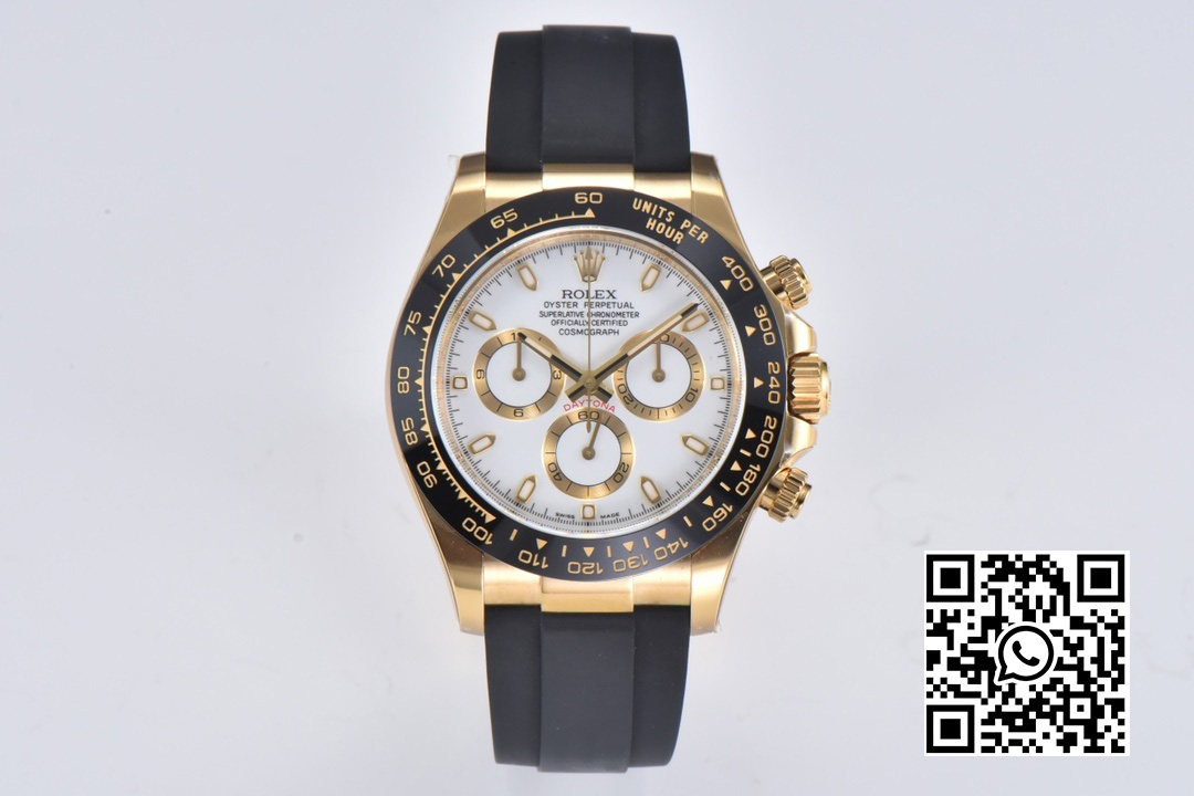 Rolex Daytona 116518 YG Clean Factory 1:1 Best Edition Black Ceramic Bezel White Stick Dial