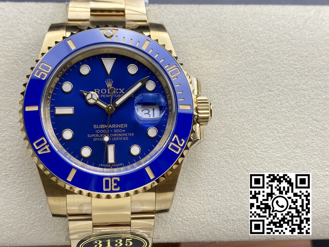 Rolex Submariner 116618 LB Blue Ceramic YG Plated 904L Steel Clean Factory 1:1 Best Edition VS3135