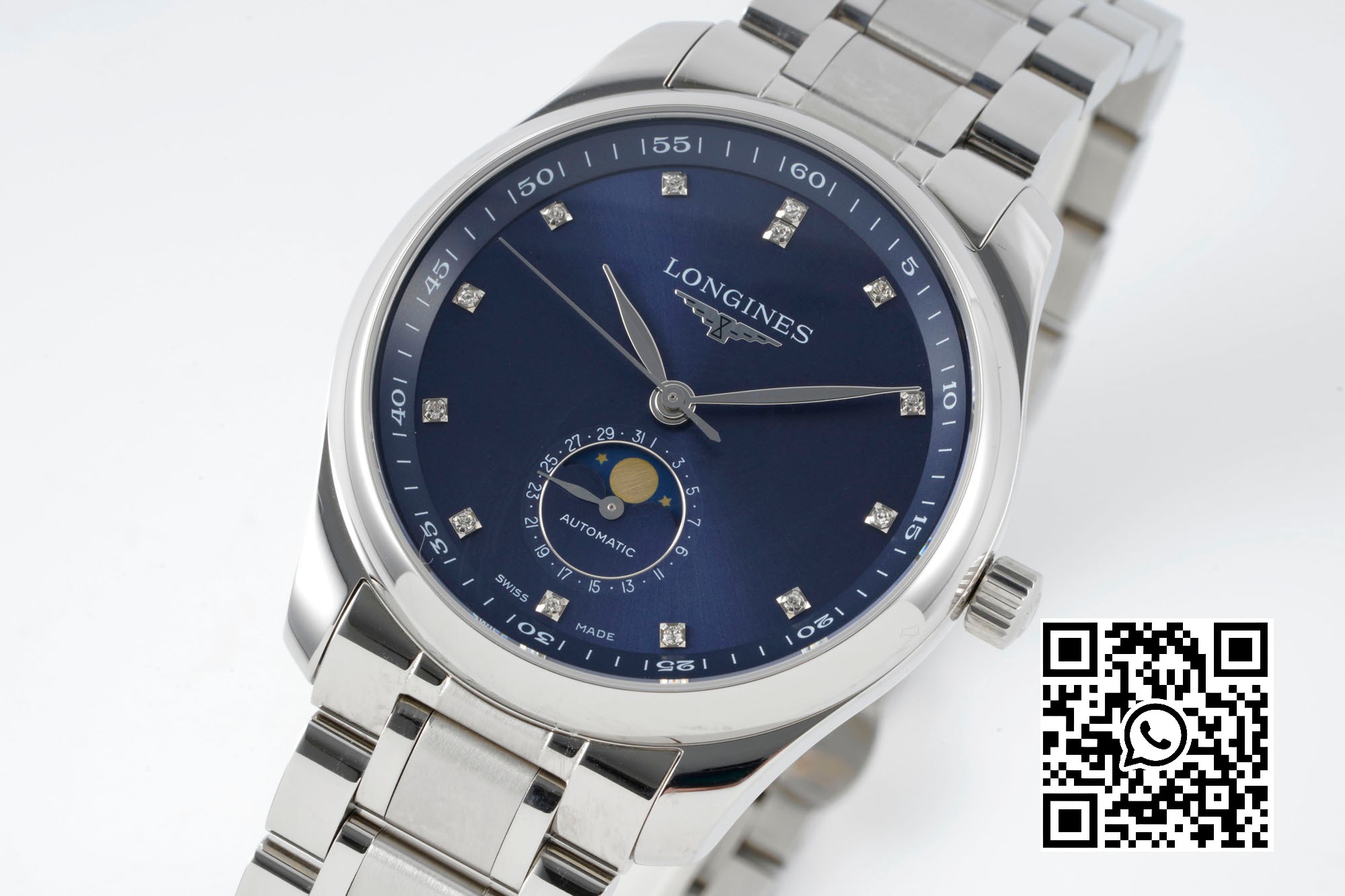 Longines Master Moonphase SS APS Factory 1:1 Best Edition Blue Diamonds Dial