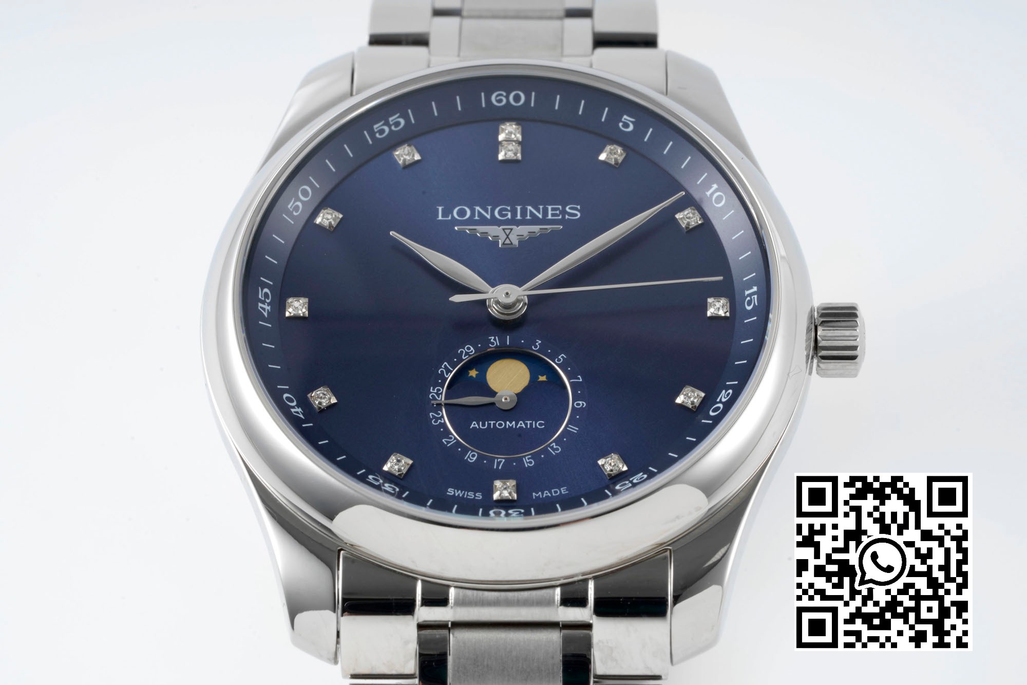 Longines Master Moonphase SS APS Factory 1:1 Best Edition Blue Diamonds Dial