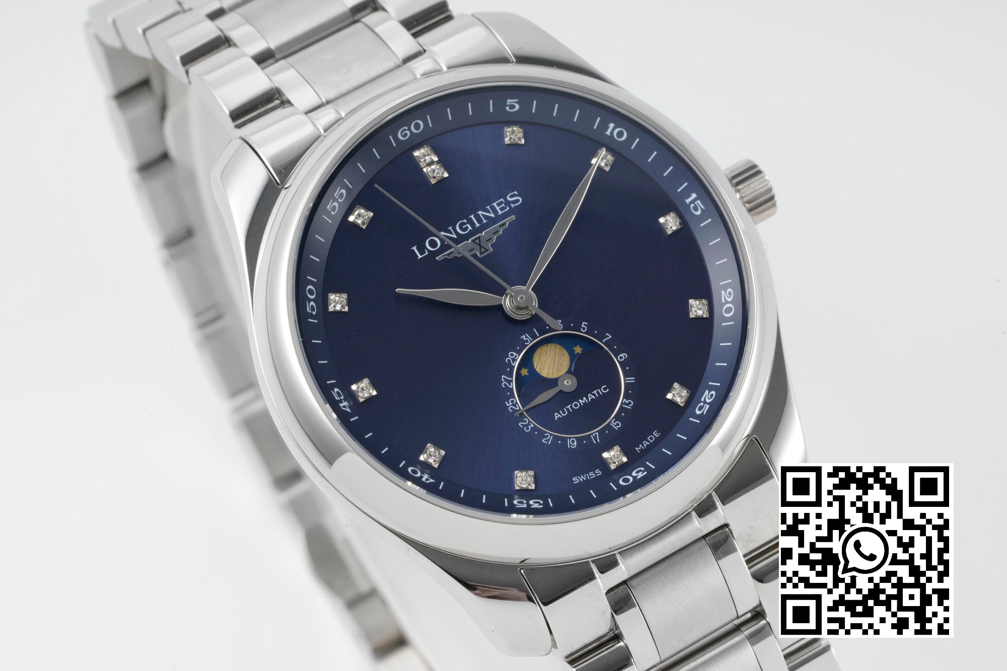 Longines Master Moonphase SS APS Factory 1:1 Best Edition Blue Diamonds Dial