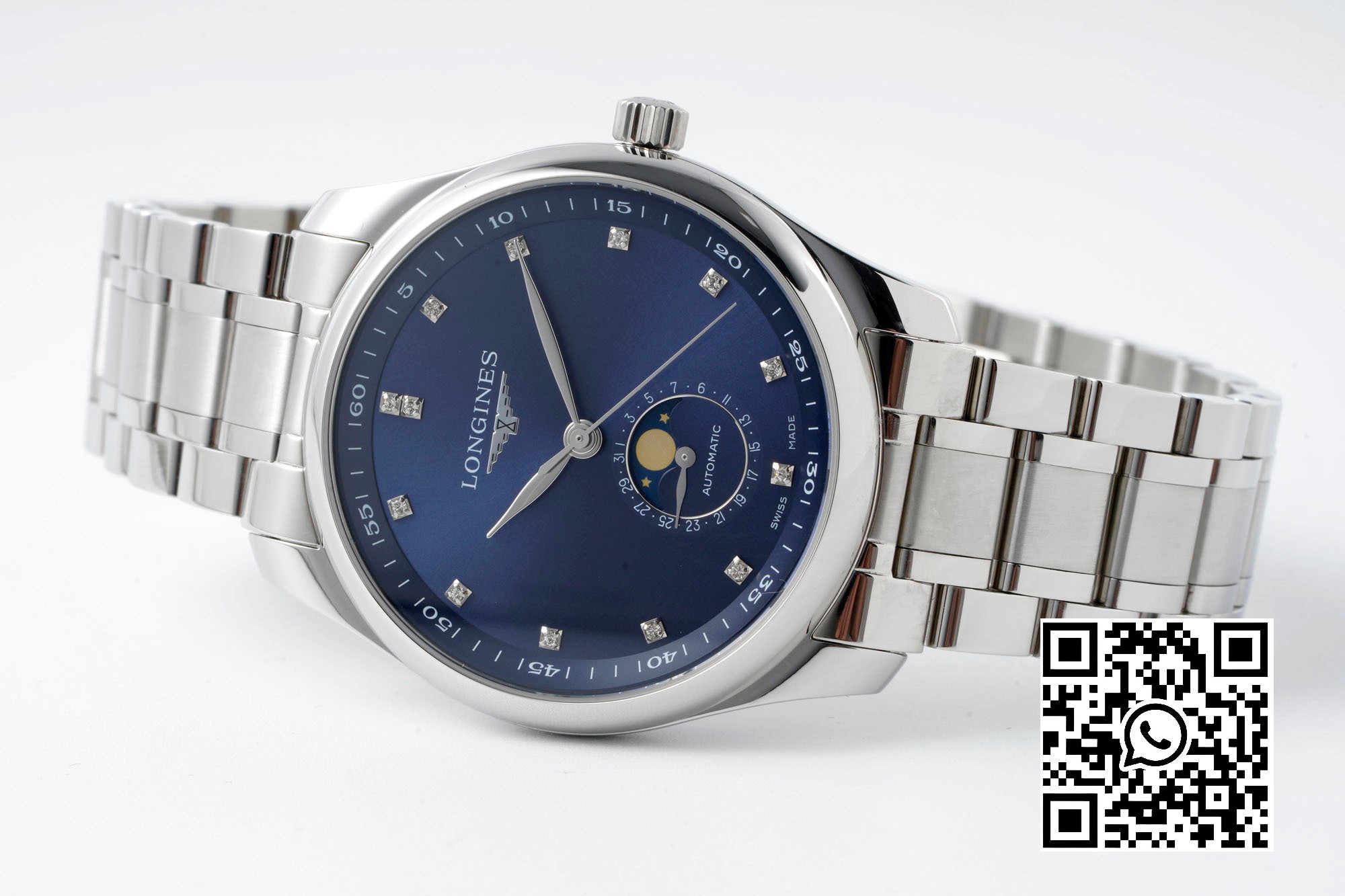 Longines Master Moonphase SS APS Factory 1:1 Best Edition Blue Diamonds Dial