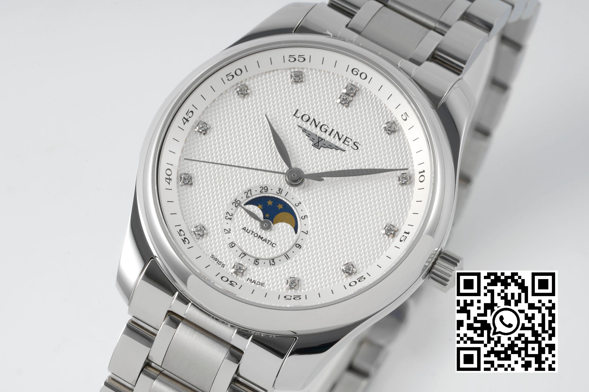 Longines Master Moonphase SS APS Factory 1:1 Best Edition White Diamonds Dial