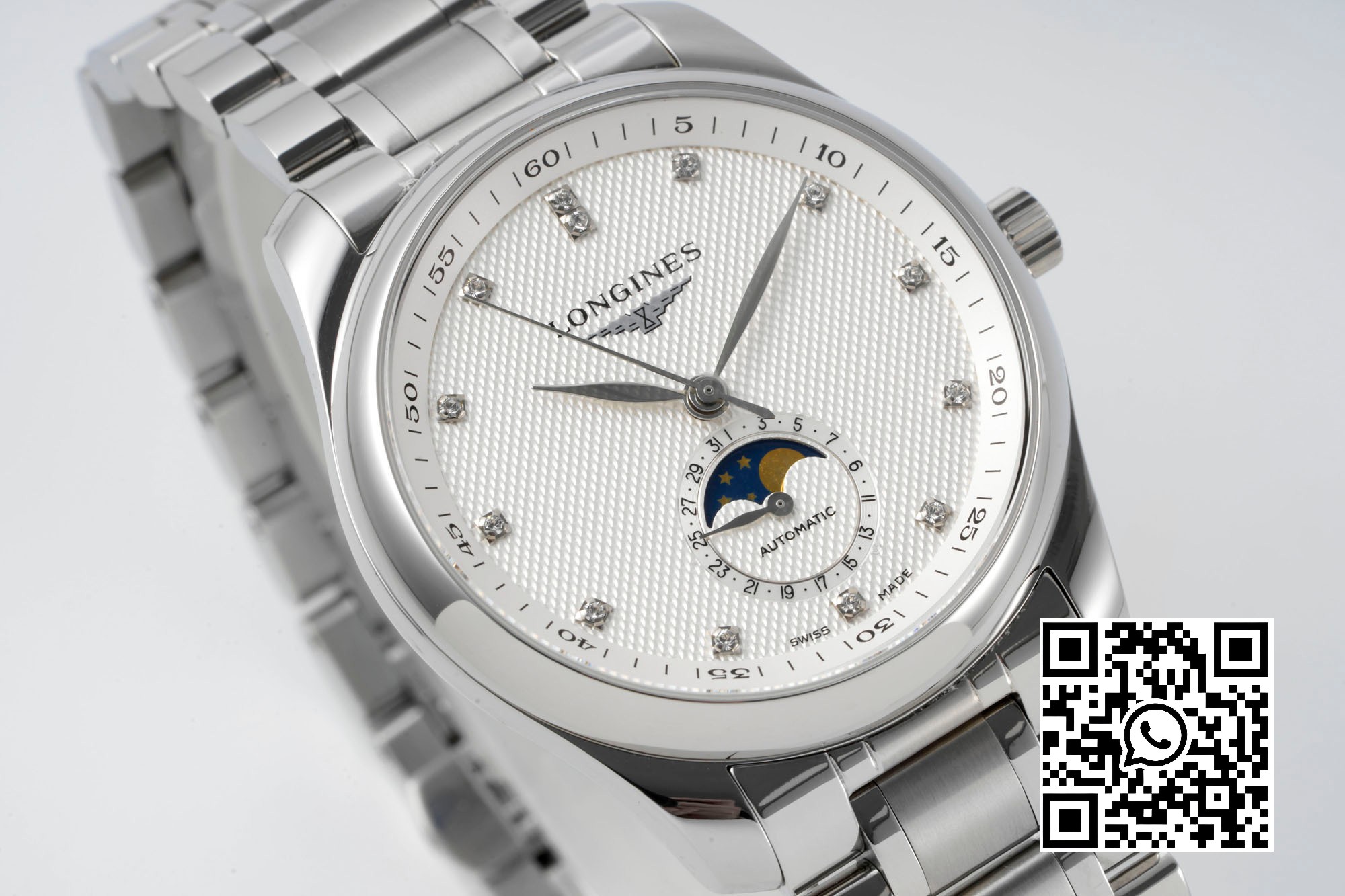 Longines Master Moonphase SS APS Factory 1:1 Best Edition White Diamonds Dial