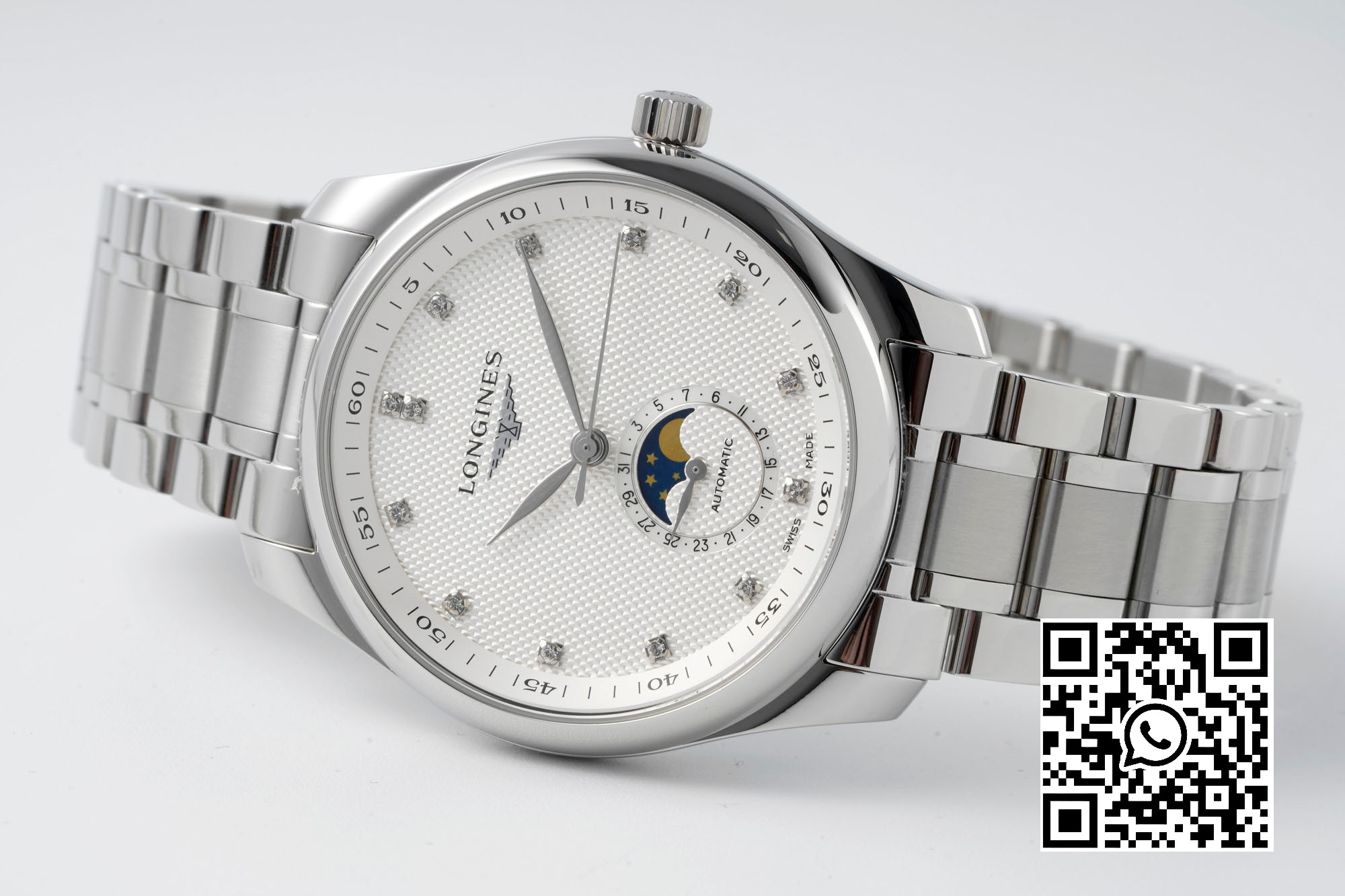 Longines Master Moonphase SS APS Factory 1:1 Best Edition White Diamonds Dial