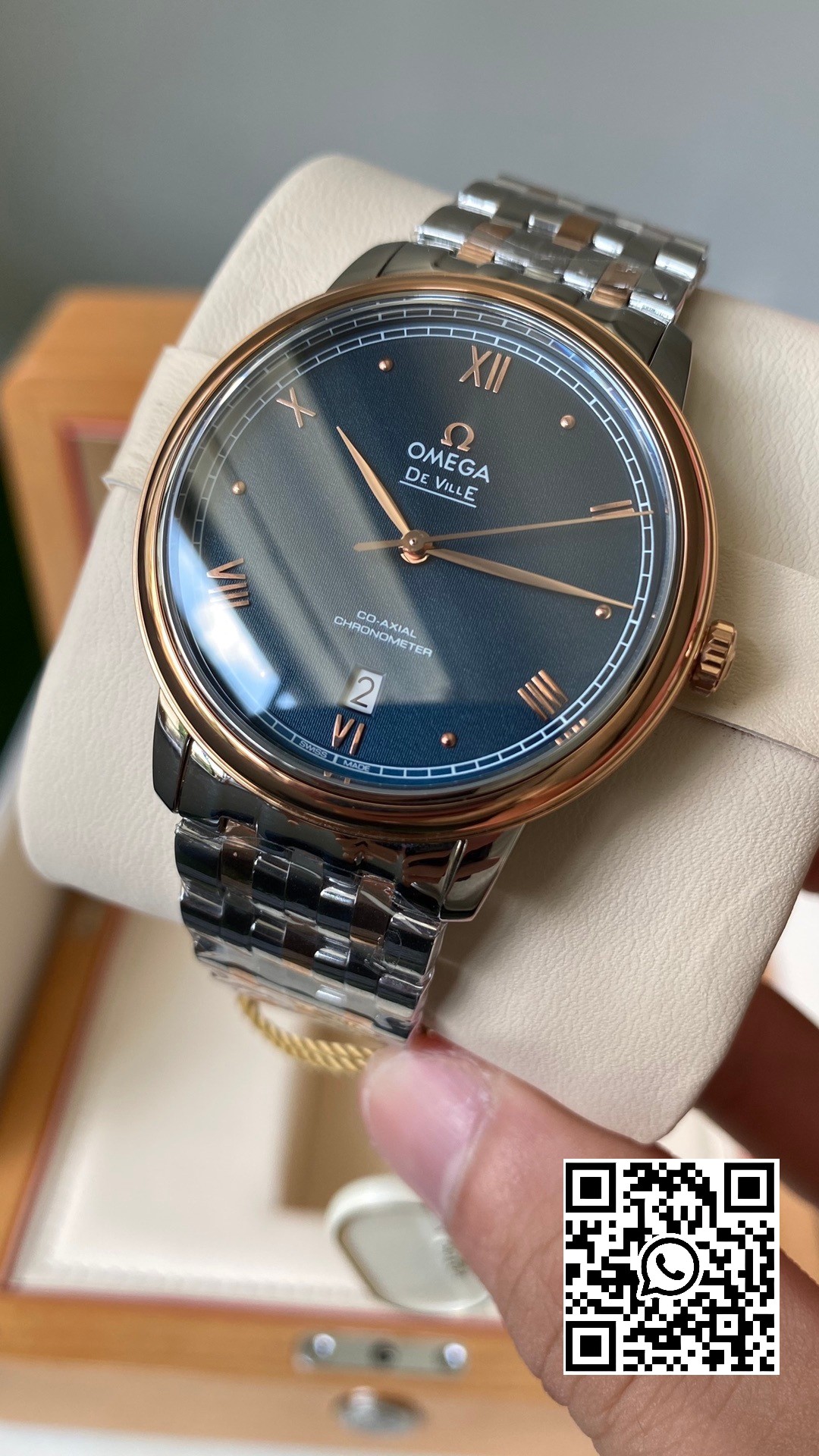 Omega De Ville Prestige 39.5mm RG/SS A+ Factory 1:1 Best Edition Blue Granular Dial