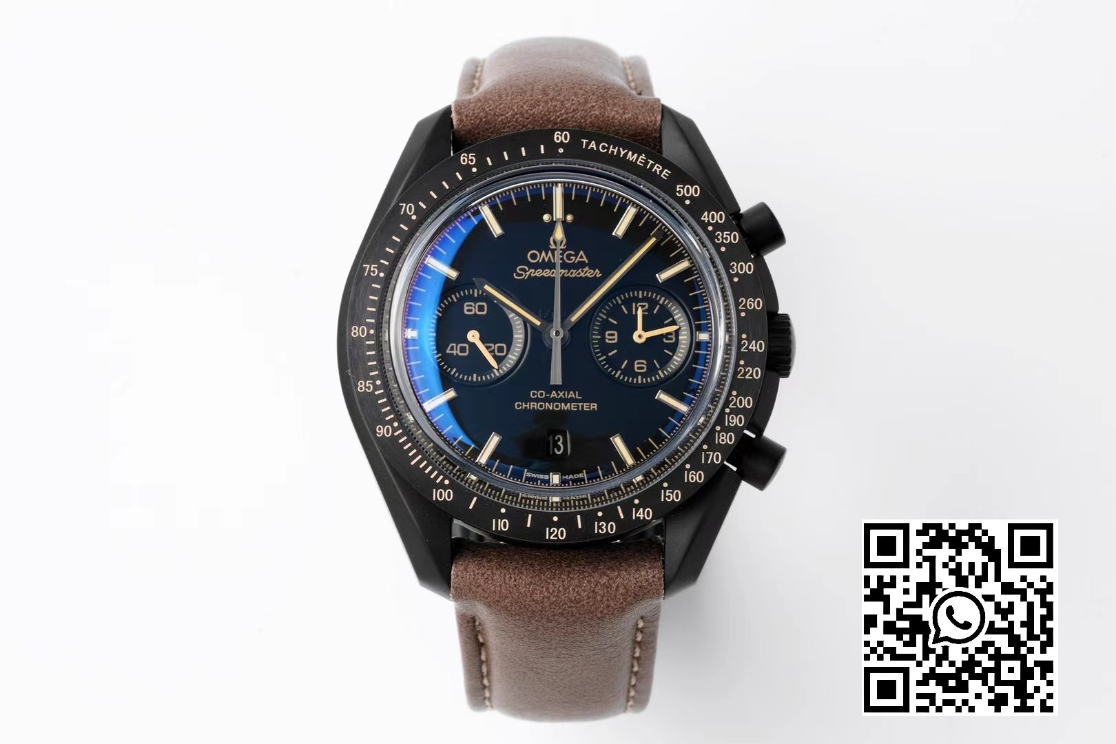 Omega Speedmaster “Dark Side of The Moon” Real Ceramic OM Factory 1:1 Best Edition Brown Leather Strap A9300