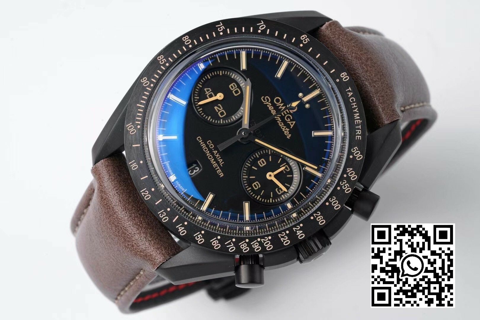 Omega Speedmaster “Dark Side of The Moon” Real Ceramic OM Factory 1:1 Best Edition Brown Leather Strap A9300