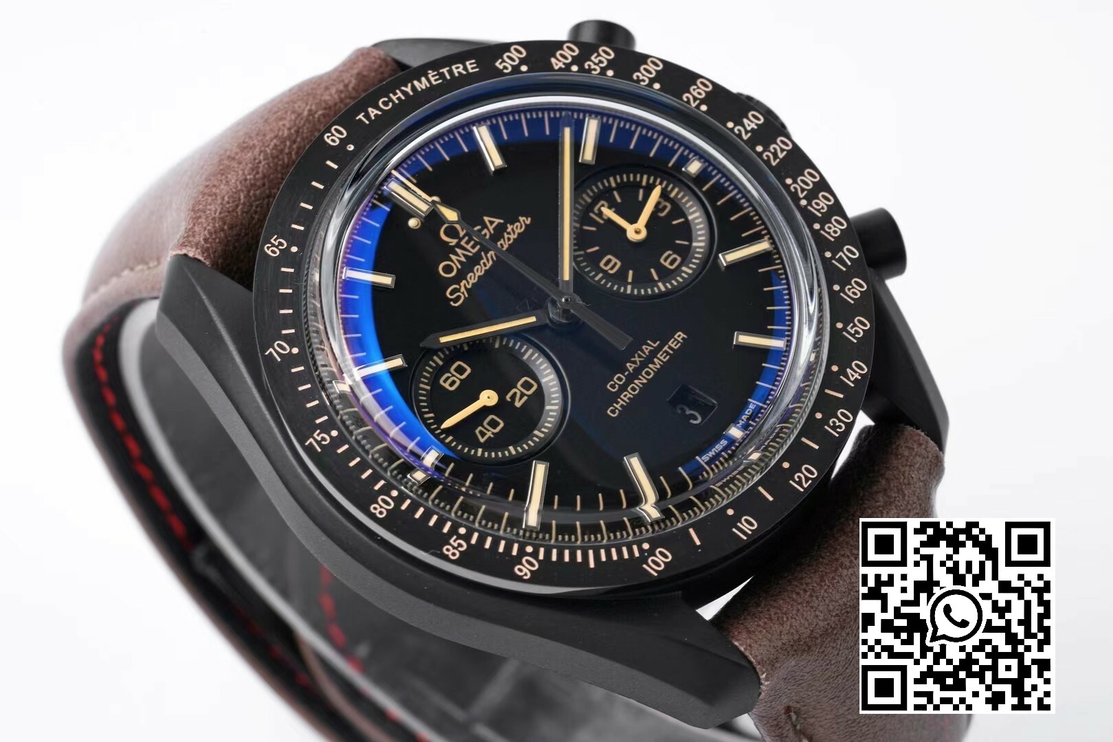 Omega Speedmaster “Dark Side of The Moon” Real Ceramic OM Factory 1:1 Best Edition Brown Leather Strap A9300