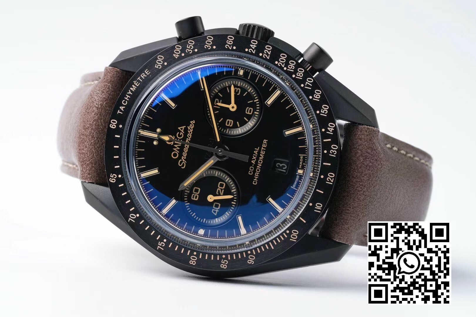 Omega Speedmaster “Dark Side of The Moon” Real Ceramic OM Factory 1:1 Best Edition Brown Leather Strap A9300